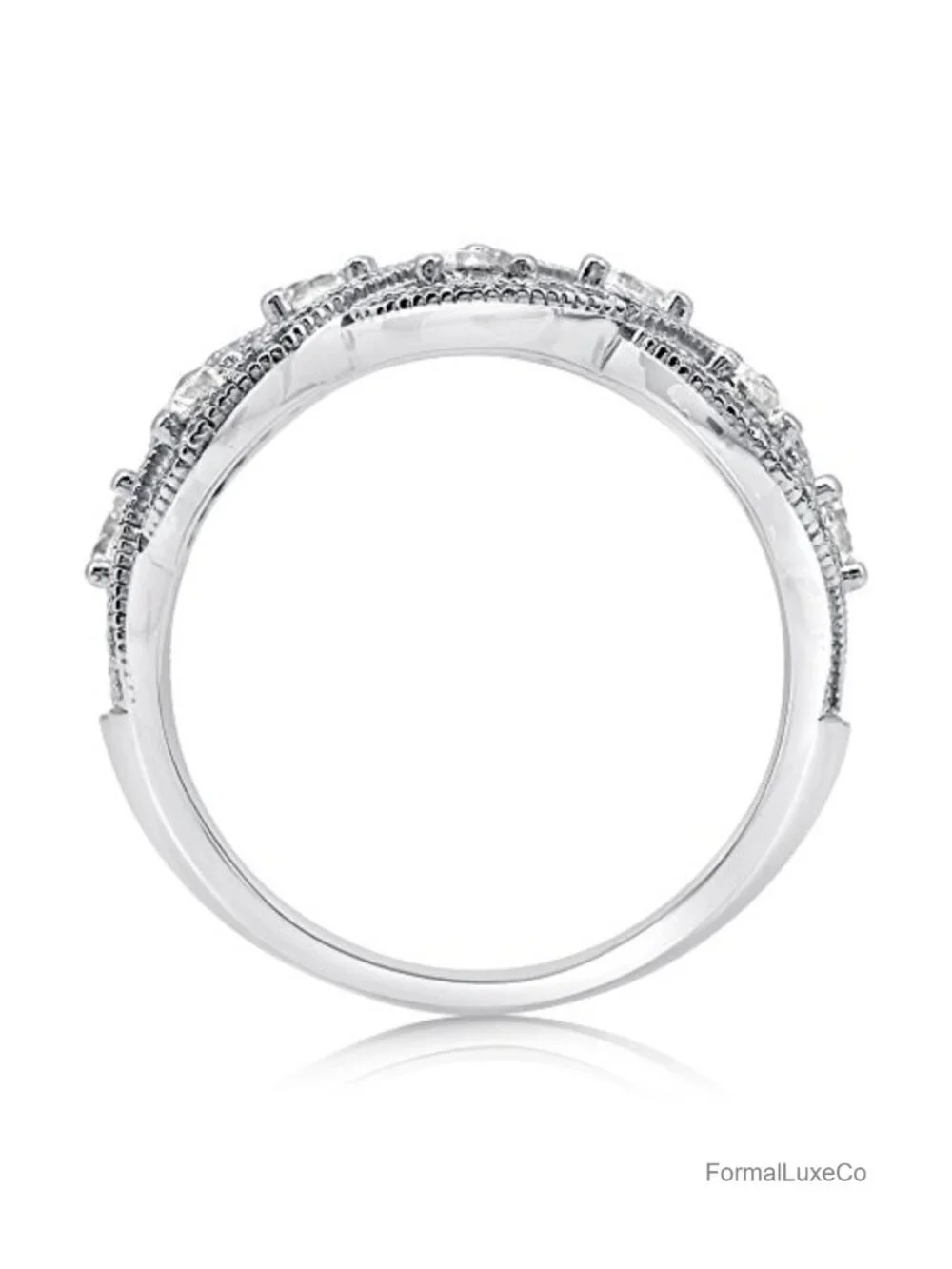 Sterling Silver Woven Art Deco Statement Ring Cubic Zirconia CZ, Nickel Free